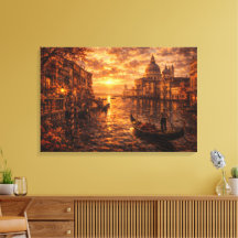 Pôr do Sol no Canal de Veneza Gôndola Arte Italian