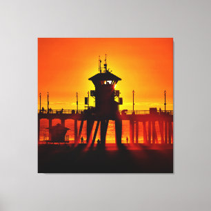 Impressão Em Tela Pôr do sol no píer de Huntington Beach - Torre Zer
