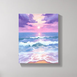 Impressão Em Tela Pôr do Sol no Tom Lavanda Roxo Aquarela
