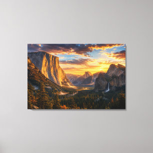 Impressão Em Tela Pôr do sol no Vale Dourado de Yosemite Paisagem da