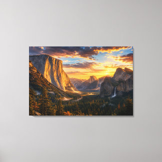 Impressão Em Tela Pôr do sol no Vale Dourado de Yosemite Paisagem da
