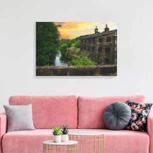 Impressão Em Tela Pôr do sol sobre a ponte Hawksclough, Mytholmroyd