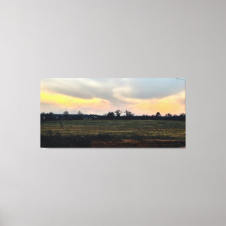 Impressão Em Tela Pôr do Sol Sobre Campo Rural