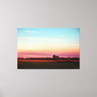 Impressão Em Tela Pôr do Sol Sobre Campo Verdejante