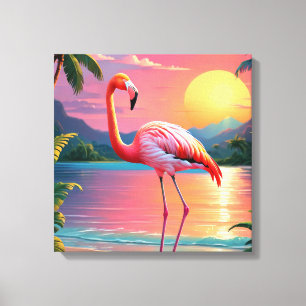 Impressão Em Tela Pôr do sol tropical do flamingo 