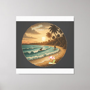 Impressão Em Tela Pôr do Sol Tropical Vintage em Tela Esticada na Pa