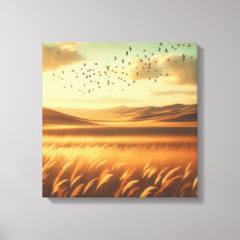 Impressão Em Tela Pôr do Sol Ventoso na Pradaria Dourada – Arte em T