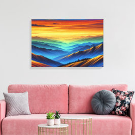 Impressão Em Tela Pôr do Sol Vibrante Sobre Cordilheiras Coloridas