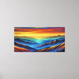 Impressão Em Tela Pôr do Sol Vibrante Sobre Cordilheiras Coloridas