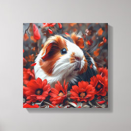 Impressão Em Tela Porco-guineense entre Flores Vermelhas