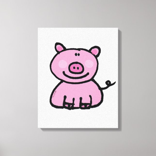Impressão Em Tela Porco Rosa Fofo Desenho Animado (Frente)