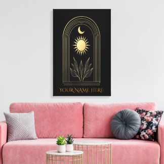 Impressão Em Tela Portal Dourado Místico com Crista Lunar Solar