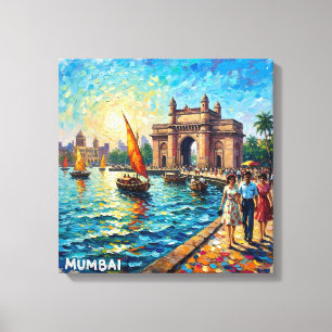 Impressão Em Tela Portão de Mumbai Índia Porto Vintage Tela Esticada