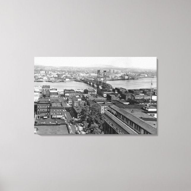 Impressão Em Tela Portland, OR View of City and Hawthorne Bridge (Frente)
