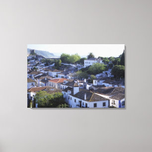 Impressão Em Tela Portugal, Obidos. Vista elevada de casas caiadas