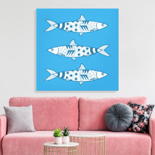 Impressão Em Tela Português Lisboa Sardinha Padrão Azulejos Azul