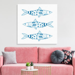 Impressão Em Tela Português Lisboa Sardinha Padrão Azulejos Branco