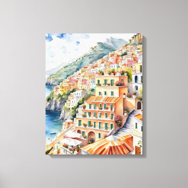Impressão Em Tela Positano: Charme de Aquarela na Costa Amalfi da It (Frente)