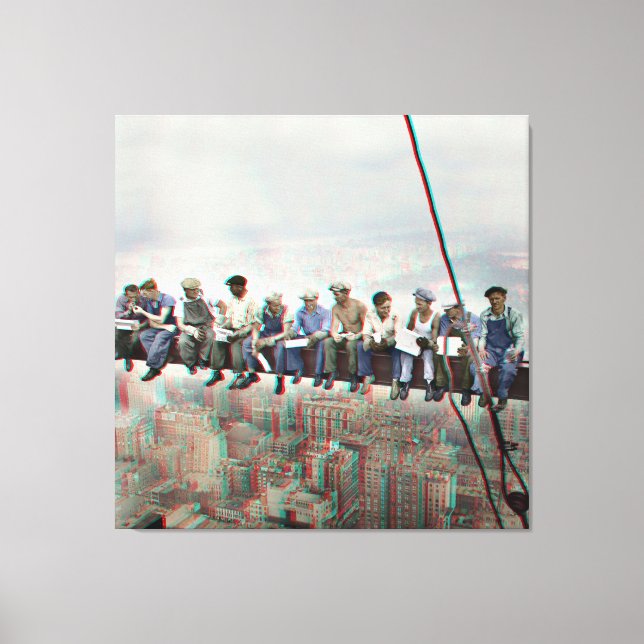 Impressão Em Tela Poster Anaglyph 3D- Lunch atop Skyscraper New York (Frente)