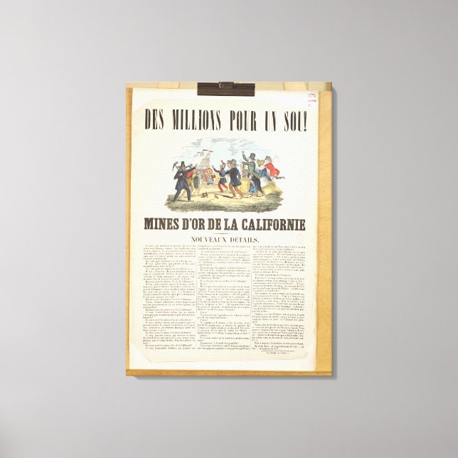 Impressão Em Tela Poster anunciando as minas de ouro na Califórnia (Frente)