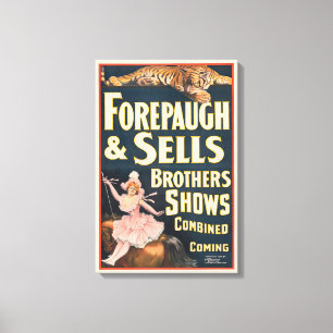 Impressão Em Tela Poster De Circo De Tigre E Mulher Em Horseback