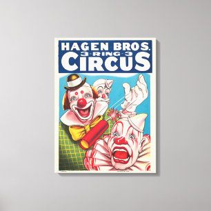 Impressão Em Tela Poster de Circo Mostrando Rostos De Palhaço E Cach