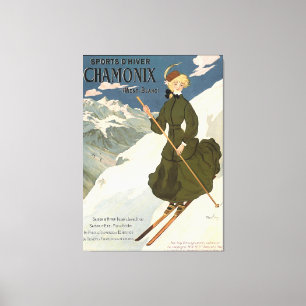 Impressão Em Tela Poster de Esqui Francês Chamonix Mont Blanc Vintag