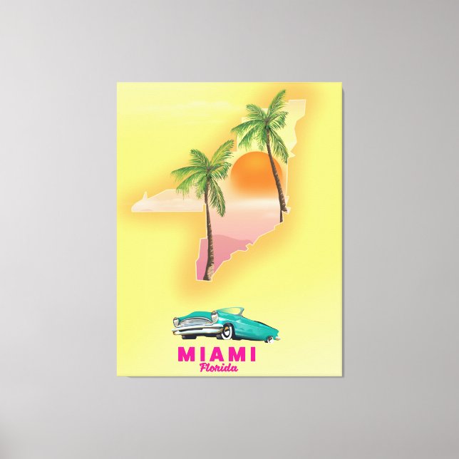 Impressão Em Tela Poster de mapa ilustrado de Miami Flórida (Frente)