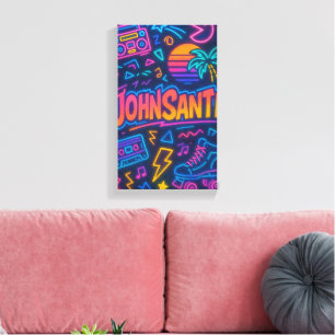 Impressão Em Tela Poster de Nome do Neon Retroativo Personalizado 80