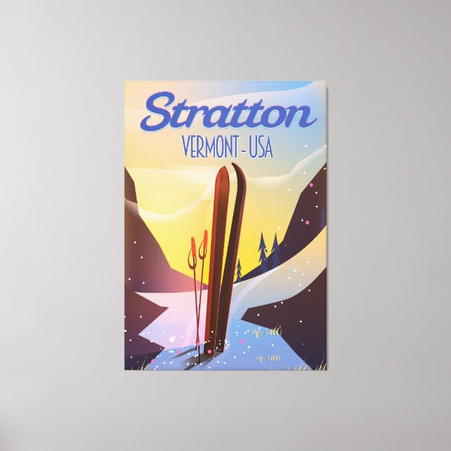 Impressão Em Tela Poster de viagens de esqui Stratton Vermont (Frente)
