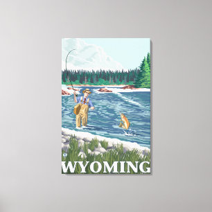 Impressão Em Tela Poster de viagens de FishermanWyomingVintage da