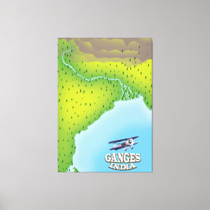 Impressão Em Tela poster de viagens de mapa do Ganges India