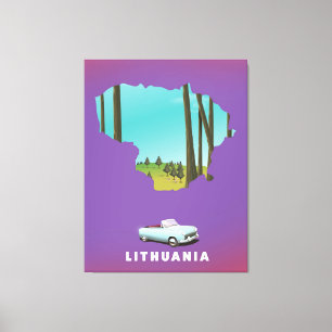 Impressão Em Tela Poster de viagens de mapa ilustrado da Lituânia