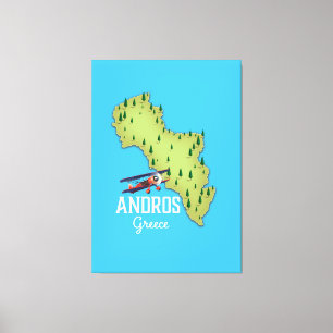 Impressão Em Tela Poster de viagens ilustrado de Andros mapa grego