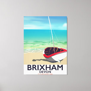 Impressão Em Tela Poster de viagens vintage Devon Beach Brixham