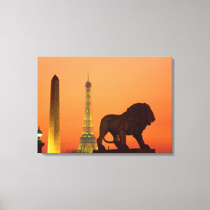 Impressão Em Tela Praça da Concórdia; Torre Eiffel; Obelisco;