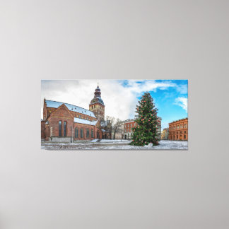 Impressão Em Tela Praça Dome com árvore de Natal decorada em Riga