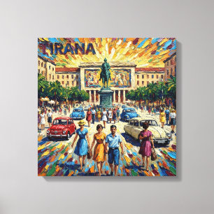 Impressão Em Tela Praça Tirana Ensolarada Elegância Arte em Tela