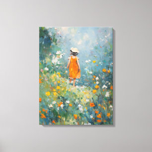 Impressão Em Tela Prado de Verão – Menina Impressionista com Vestido
