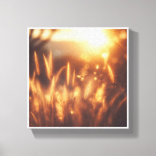 Impressão Em Tela Prado Etéreo do Pôr do Sol Dourado - Raios de Sol 