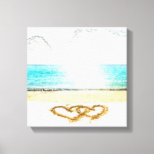 Impressão Em Tela Praia com coração do amor na areia