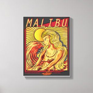 IMPRESSÃO EM TELA PRAIA DE MALIBU CALIFÓRNIA SURFRIDERS
