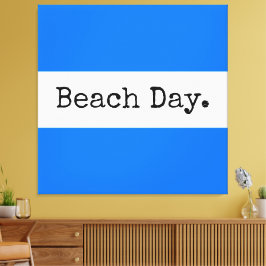 Impressão Em Tela PRAIA DIA Largo Brilho Azul Tiras de Verão Branco