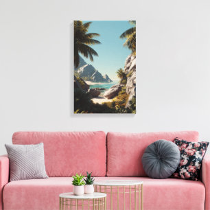 Impressão Em Tela Praia do Paraíso Tropical - Arte Costeira Cênica