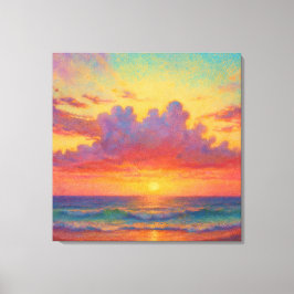 Impressão Em Tela Praia do Pôr do Sol Pastel - Paisagem Marinha em E
