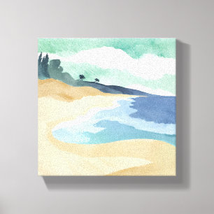 Impressão Em Tela Praia Shore Azul-aquarela