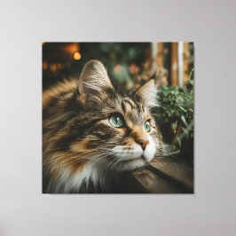 Impressão Em Tela Prateleira de Madeira para Gato Malhado