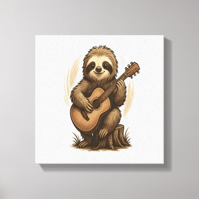 Impressão Em Tela Preguiça Tocando Guitarra (Frente)