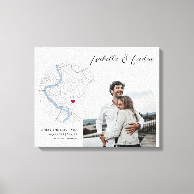 Impressão Em Tela Presente de Foto do Noivado de Casamento do Mapa d (Frente)