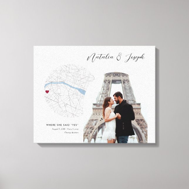 Impressão Em Tela Presente de Foto do Noivado de Casamento do Mapa d (Frente)